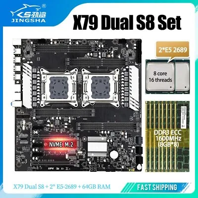 X79 S8 Dual CPU Motherboard Combo Set With Xeon E5 2689 CPU & 8*8GB DDR3 ECC RAM • $379.56