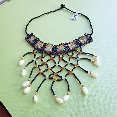 African- Maasai- Handmade Glass Bead & Shell Choker Necklace-Black- Kenya- New M • $10.49