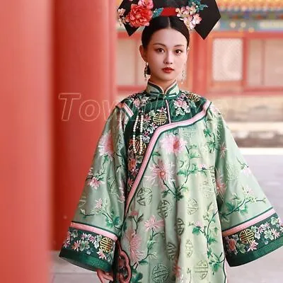 Original Qing Dynasty Green Women Hanfu Robe Vintage Embroidery Flower Pattern • $78.77