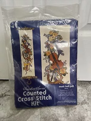 Music Bell Pull Counted Cross Stitch Kit Vintage NEW Sealed Violin Harp 6x22  • $10.90