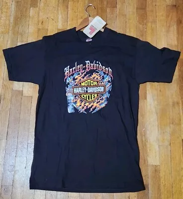 Vintage Y2K Harley Davidson Flaming Logo T Shirt Sz L New With Tags 2000s NOS • $45.85