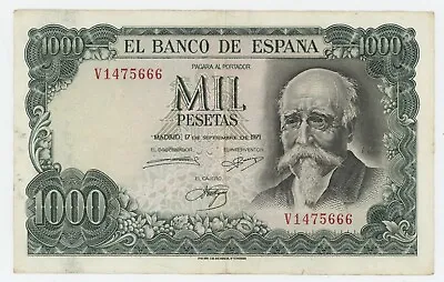 Spain España 1000 Pesetas 17-9-1971 Pick 154.a VF+ Circulated Banknote Ref 666 • £14.43