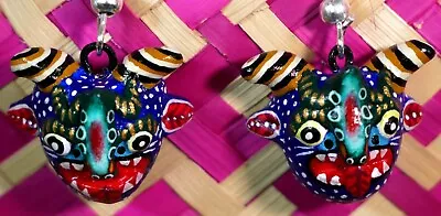 Earrings Blue Demon Devil Mask Handmade Izúcar De Matamoros Mexican Folk Art • $19.50