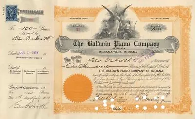 Baldwin Piano Co. Of Indiana - Indiana Musical Stock Certificate - General Stock • $50.82