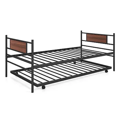 Metal Daybed With Trundle Mattress Foundation Heavy-Duty Sofa Bed Twin Size • $139.95