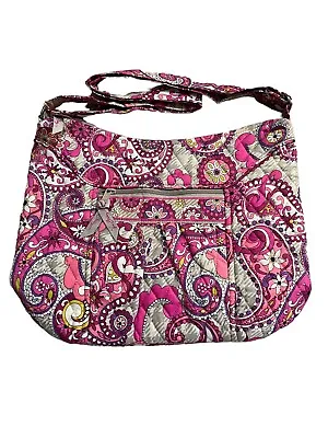 Retired VERA BRADLEY Paisley Meets Plaid Crossbody Hobo Shoulder Bag Pink Gray • $18.49