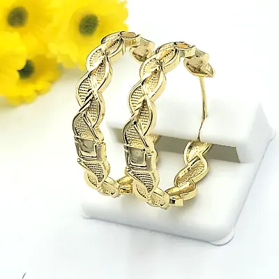 Women's 14K Gold Plated Vintage Diamond Cut Hoop Earrings Oro Laminado • $13.25