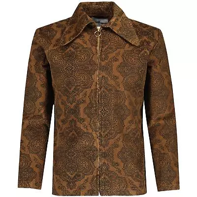 MENS RETRO MOD 60s 70s BEAGLE DAGGER COLLAR CORD ZIP SHIRT Ziggy Paisley MC1085 • £54.50