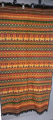 Vintage Woven Tribal Aztec Fringed Blanket Wall Hanging Tapestry Throw • $25.95