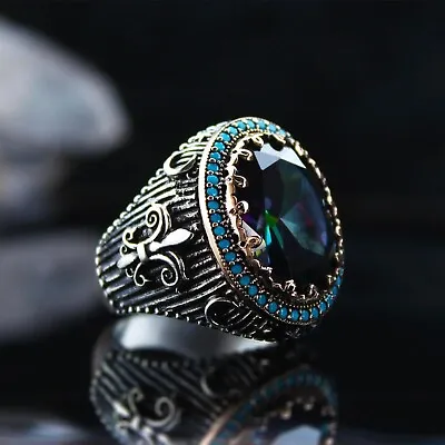 Solid 925 Sterling Silver Jewelry Natural Mystic Topaz Men's Ring All Size • $58