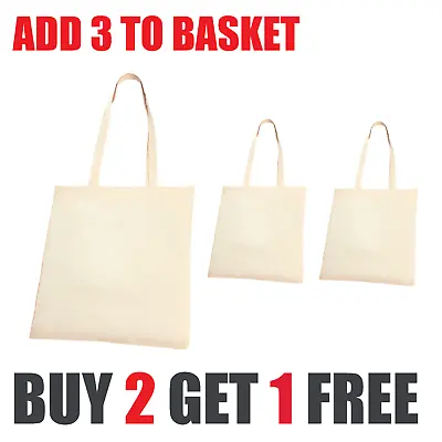 100% Natural Cotton Plain Shopping Shoulder Tote Bags Reusable Add 3 To Qualify • £1.89