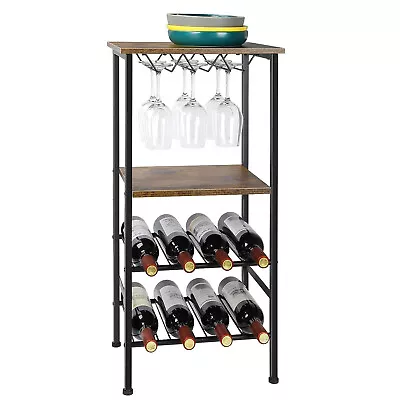 Industrial FreeStanding Wine Bar Rack/Cabinet With Glass Bottle Holder For Home • $35.98