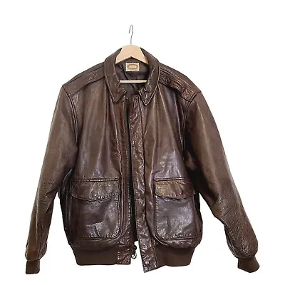 VINTAGE 90s Banana Republic Brown Leather Bomber Jacket A2 Flight Aviator Sz 42 • $135