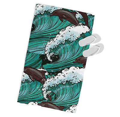 £22.99 • Buy Dolphin Surf Waves MICROFIBRE BEACH TOWEL Designer Turquoise