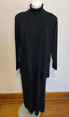 Exclusively Misook Maxi Dress Sleeveless Turtleneck Cardigan Set Black Acrylic M • $75