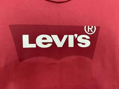 Levi's T Shirt Mens Size Small  Red Heath Colour With White Logo Short Sleeve • £5.99