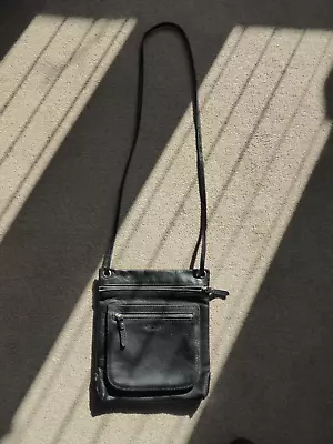 Osprey Across The Body Black Leather Bag • £8