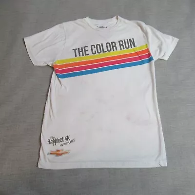 The Color Run The Happiest 5K On The Planet T Shirt Size Medium White Striped • $11.99