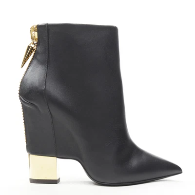 $149.99 • Buy New GIUSEPPE ZANOTTI Black Leather Gold Claw Zip Point Toe Bootie EU37.5