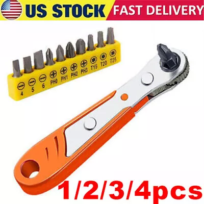 Ratcheting Right Angle Screwdriver Hex Drive 90 Degree Offset + 10PCS Bits Kit! • $7.17