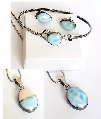 VTG Estate Sterling Silver 925 Larimar Necklace Earrings & Bracelet Set 17   • $110