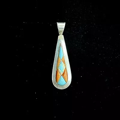 TS Sterling Silver Vintage Turquoise Coral Opal Inlay Pendant • $99.99