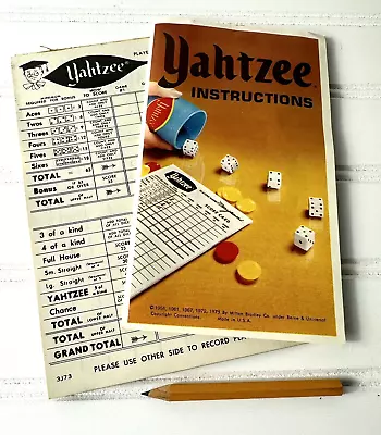 Vtg Yahtzee Score Cards Instructions And Pencil Replacement Game Parts • $5.50
