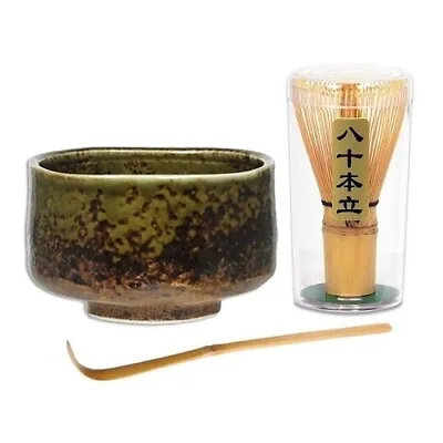 Japanese Matcha Bowl Cup Oribebuki W/ 80 Count Whisk Scoop Tea Ceremony Gift Set • $36.95