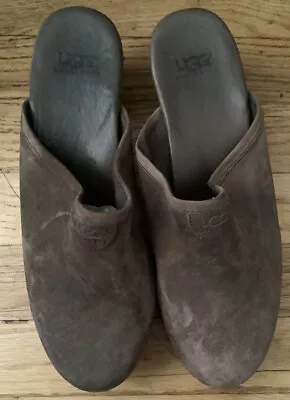 UGG Abbie 5772 Clog Wood Heel Sherpa Leather Suede Brown Size 8 • $28.40