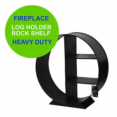 Heavy Duty Black Metal Fireplace Log Holder Rack Shelf Free Standing Round • £32.99