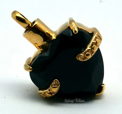 Heart Cremation Urn Pendant Keepsake Necklace 24k Gold Plated Black Charm • £28.99