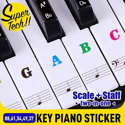 TRANSPARENT Keyboard Piano Stickers 88/61/54/49/37 KEYS Sticker Note For Learner • $6.35