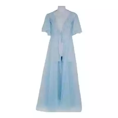 Vintage Val Mode Baby Blue Nylon Lace Peignoir  Maxi Length Gown Size Small • $39.99