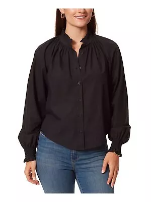 ANNE KLEIN JEANS Womens Black Curved Hem Long Sleeve Button Up Top M • $11.99
