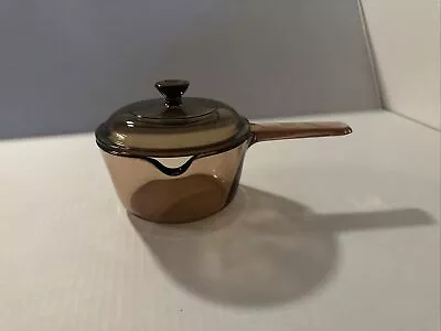 Pyrex Corning Vision Ware Amber 1L Glass Cooking Pot With Pour Spout And Lid • $0.99