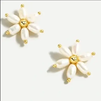 NWT J. Crew Freshwater Pearl Petal Floral Gold Tone Stud Earrings With Dust Bag • $30.44