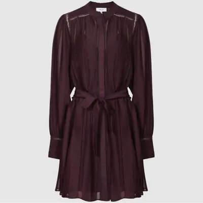 NWOT Reiss Harriet Belted Long Sleeve Dress In Plum Size 0 (Slip Not Included) • $75