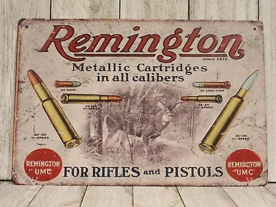 Remington Guns Bullets Ammo Tin Metal Sign Vintage Ad Look Garage  Gun Shop Yz • $10.97