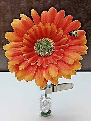 Orange Gerbera Daisy Flower-Clip On Vase-Crystals Fits Any Car Inc VW Beetle  • £12.98