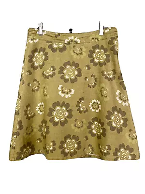 H&M LOGG Skirt Green Mix Pure Linen Floral A Line Lined Side Zip Fly Size UK 6 • £12.99