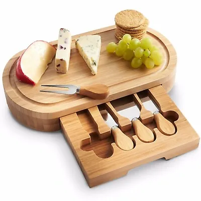 Cheese Board With Knives VonShef Bamboo Charcuterie Serving Platter With Drawer • £24.99