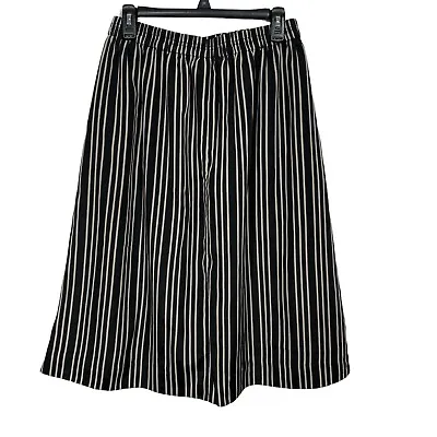 J. Crew Midi Skirt Black Ivory Stripes Pull On Pleated Lined A-Line Size 6 EUC • $16.46