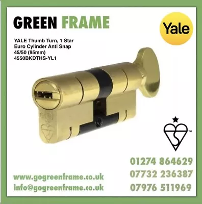 YALE Thumb Turn 1 Star Euro Cylinder Anti Snap 45/50 (95mm)  4550BKDTHS-YL1 • £13.80