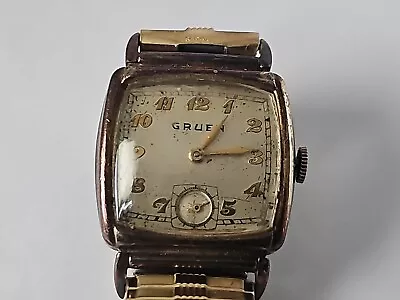 Gruen Vintage Men's Watch Swiss 15j 411C 10K Gold Fill Manual Wind Running • $3.50