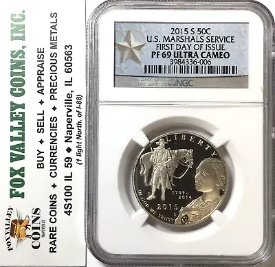 2015-s Us Marshalls Service Proof Half Dollar Ngc Pf69 Ultra Cameo Fdoi! • $35