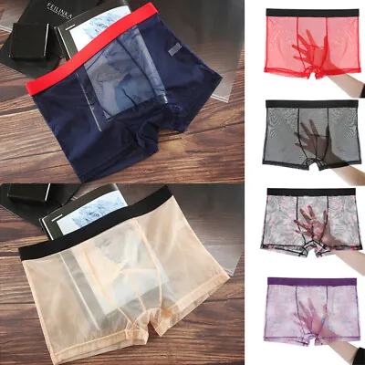 £3.23 • Buy Men's Sexy Trunks Underwear Mesh See Through Boxer Briefs Shorts Undies Panties