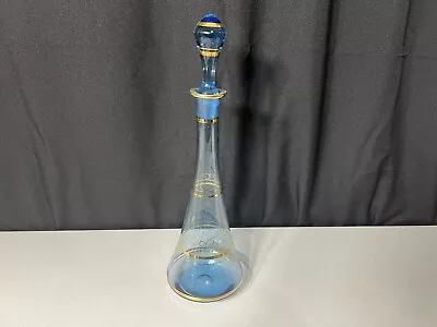 Vintage Blue Gold Glass Liquor Decanter • $24.99