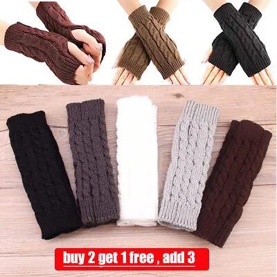 £3.12 • Buy Women Wrist Arm Knitted Mitten Long Winter Hand Warmer Fingerless Ladies Gloves