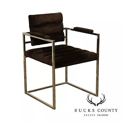 Mid Century Modern Milo Baughman Style Chrome Frame Armchair • $465