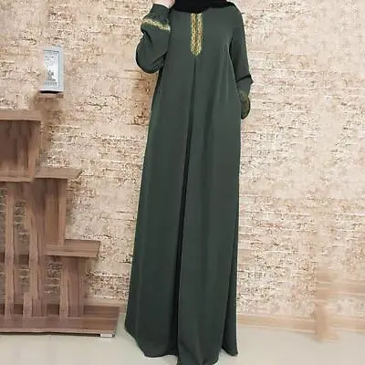 Womens Muslim Kaftan Islamic Maxi Dress Robe Long Sleeve Casual Dubai Abaya Gown • $21.69